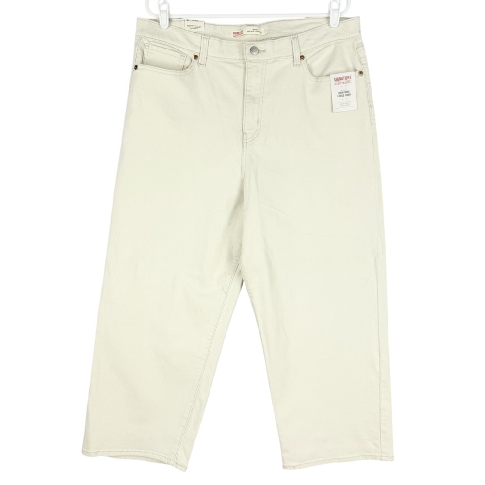 Signature Levi Strauss Women Stretch High Rise Loose Beige Crop Jeans Sz 18 NWT